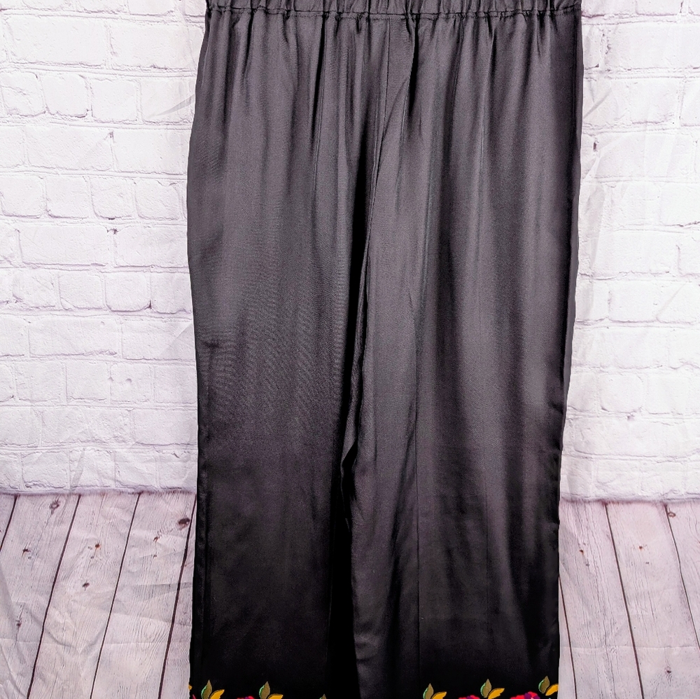 Kate Spade Rose Boarder Women's Silk Blend Pull On Pants Size Large - Picture 13 of 13